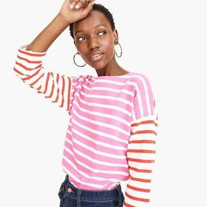 J. Crew Women's Mixed Pink Red Striped Boatneck 3/4 Sleeve Top